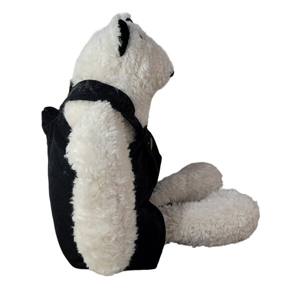 Woof & Poof Polar Bear Plush White 19" Black Velvet Overalls Gold Button Vintage - Picture 6 of 11
